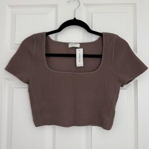 Aritzia Babaton Sculpt Knit Squareneck Deep Taupe Crop Top Womens Large